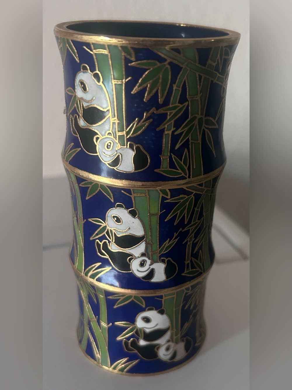 Decorative Blue Panda Cloisonné Bamboo Vase